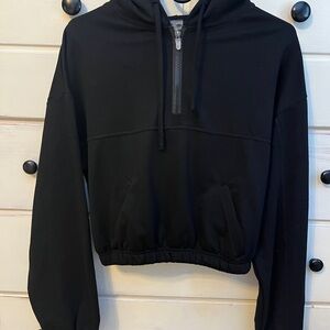 Black Cropped Women's Quarter Zip Hoodie